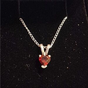 Stunning Natural Garnet Heart Pendant in 925 Sterling Silver w/ 18” Necklace